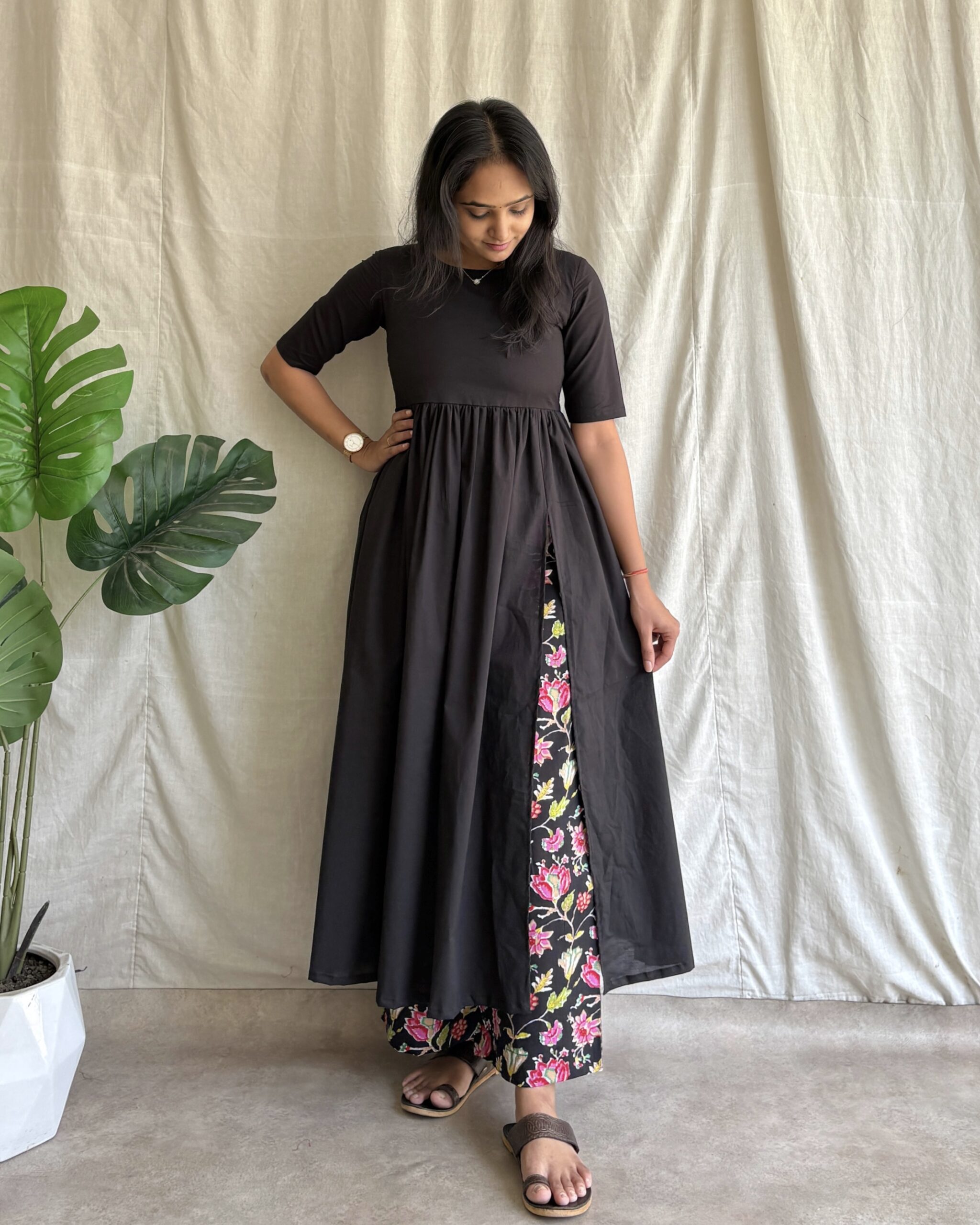 Solid Black cotton kurta set