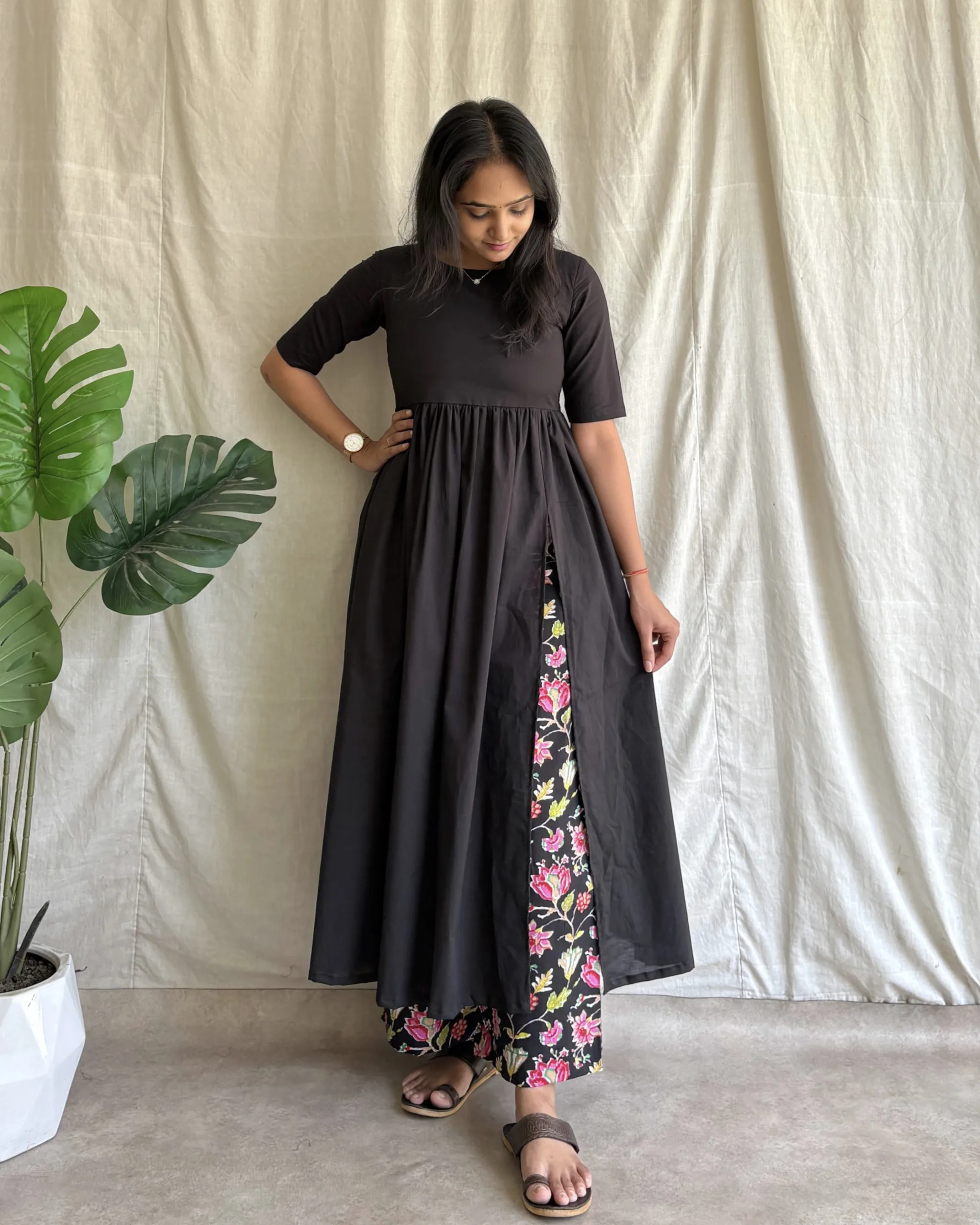Solid Black cotton kurta set