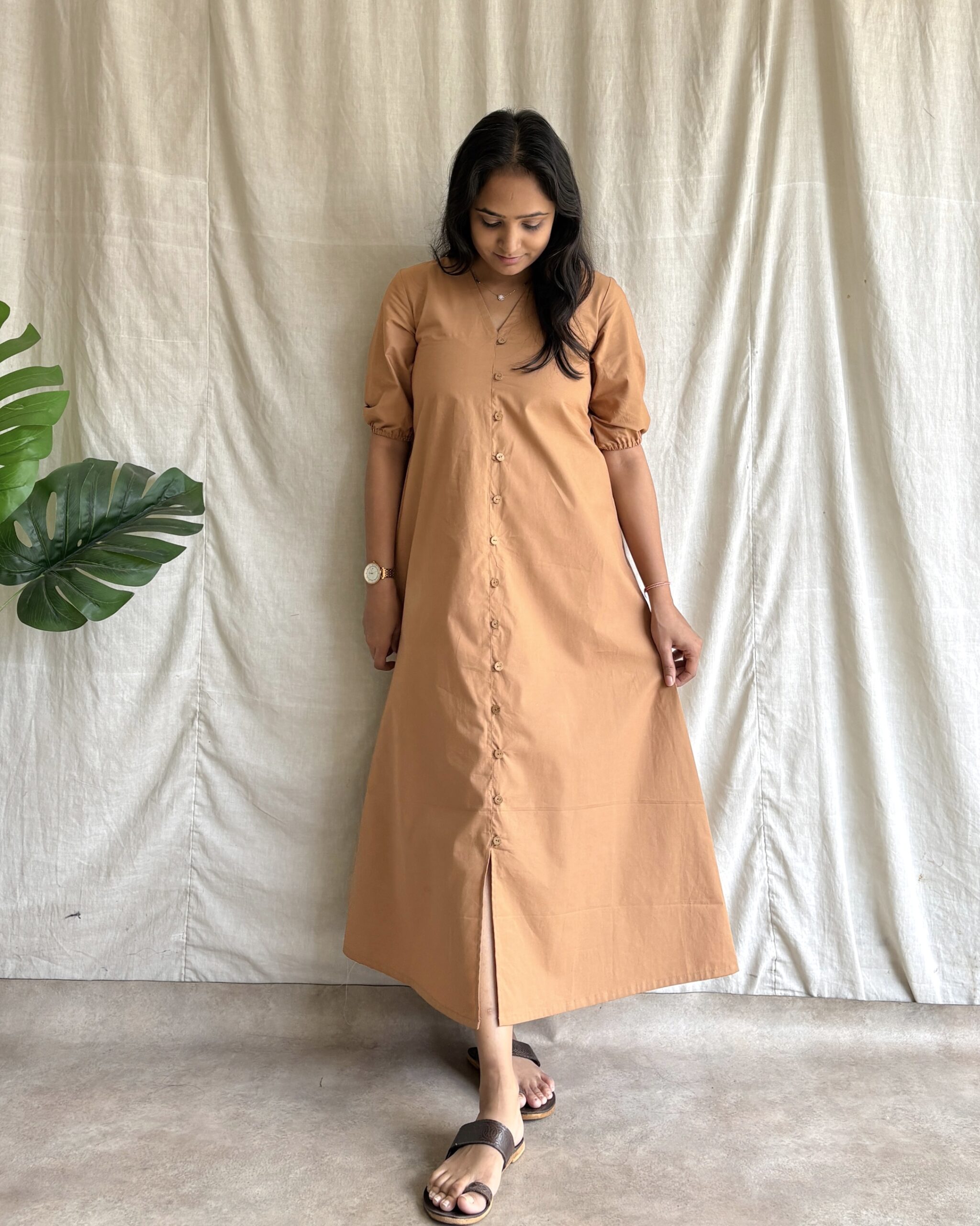 Dark beige cotton A line dress