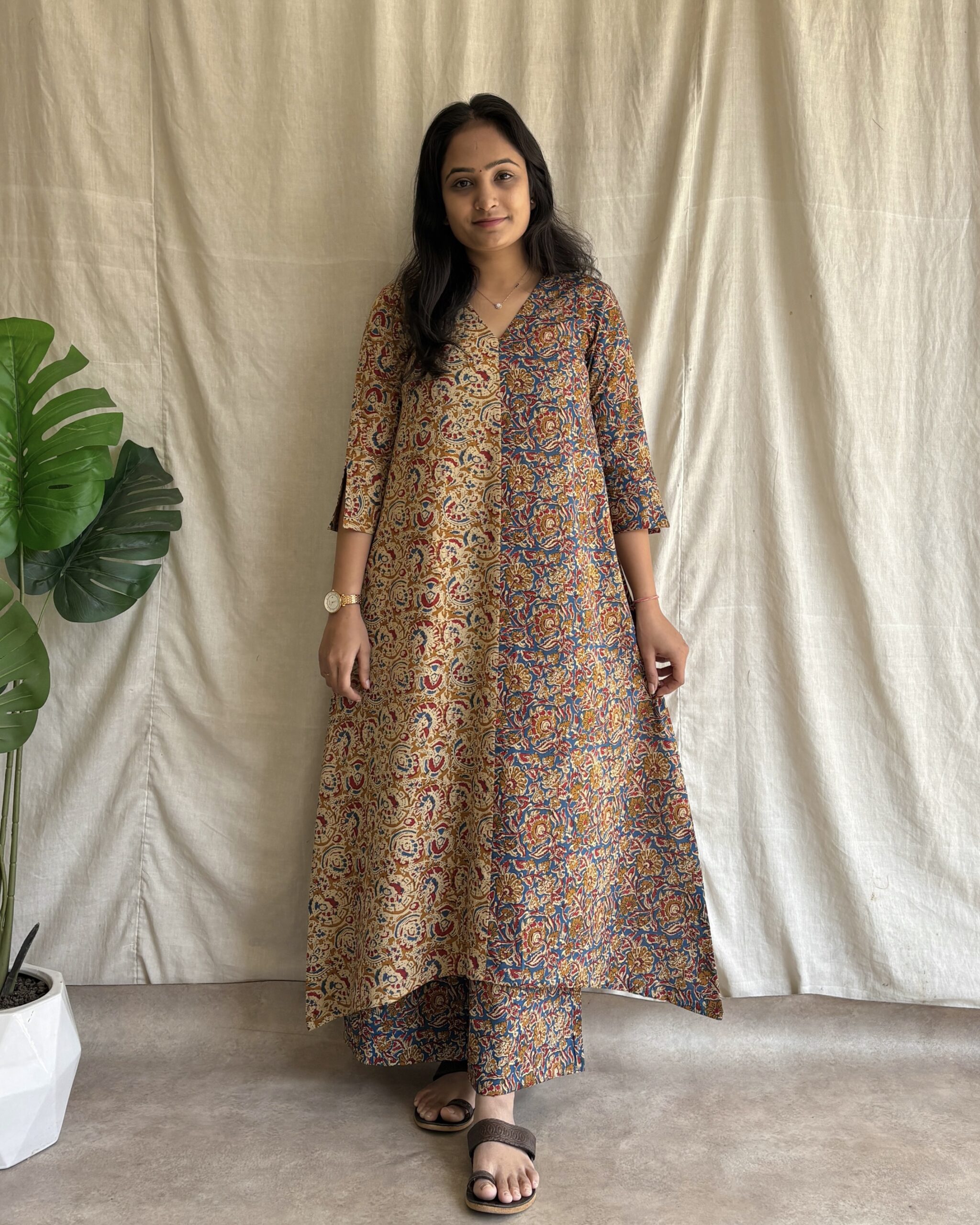 Kalamkari print duel colour cotton kurta set