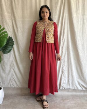 Red cotton maxi dress with jacket