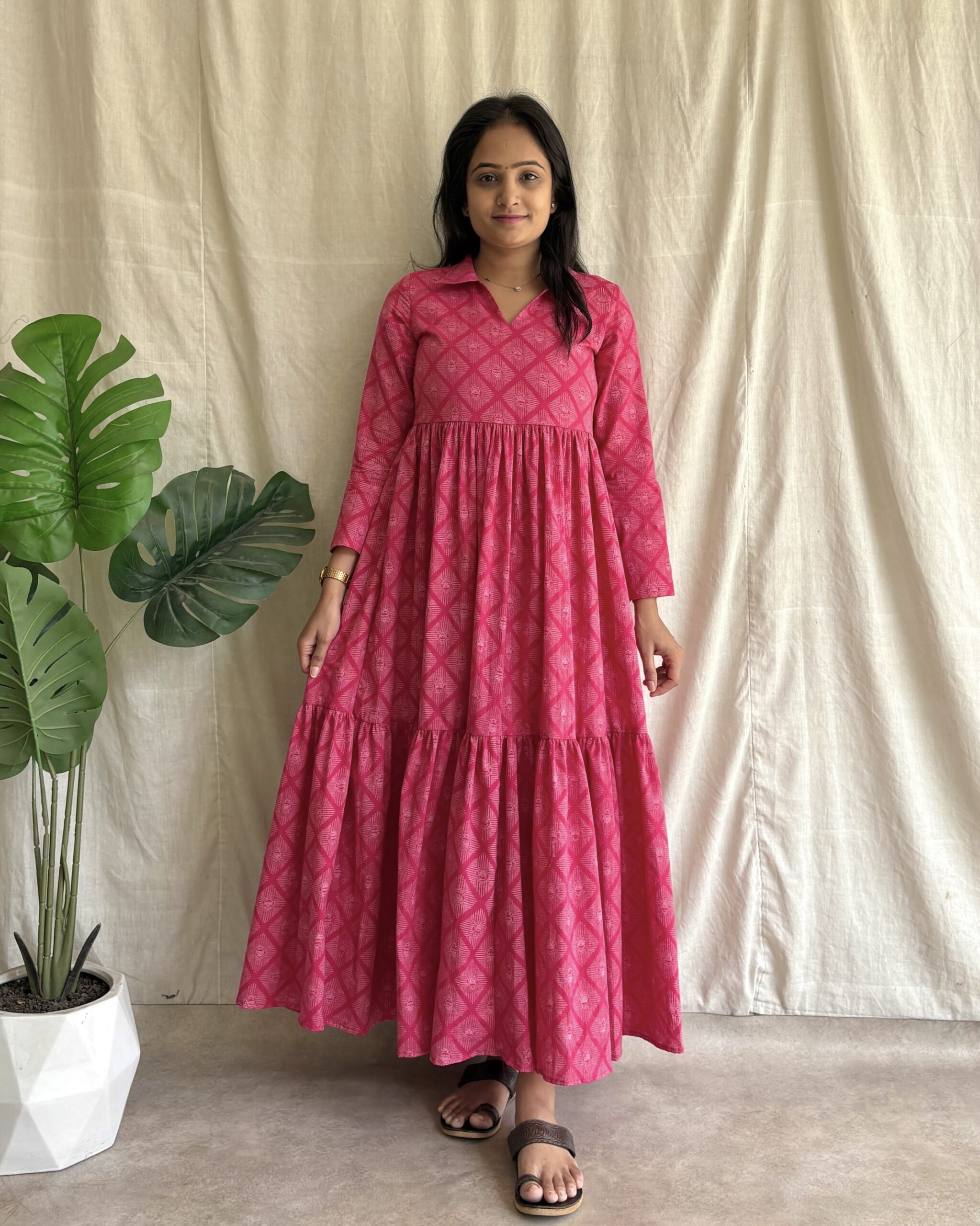 Pink 2 tiered cotton maxi dress