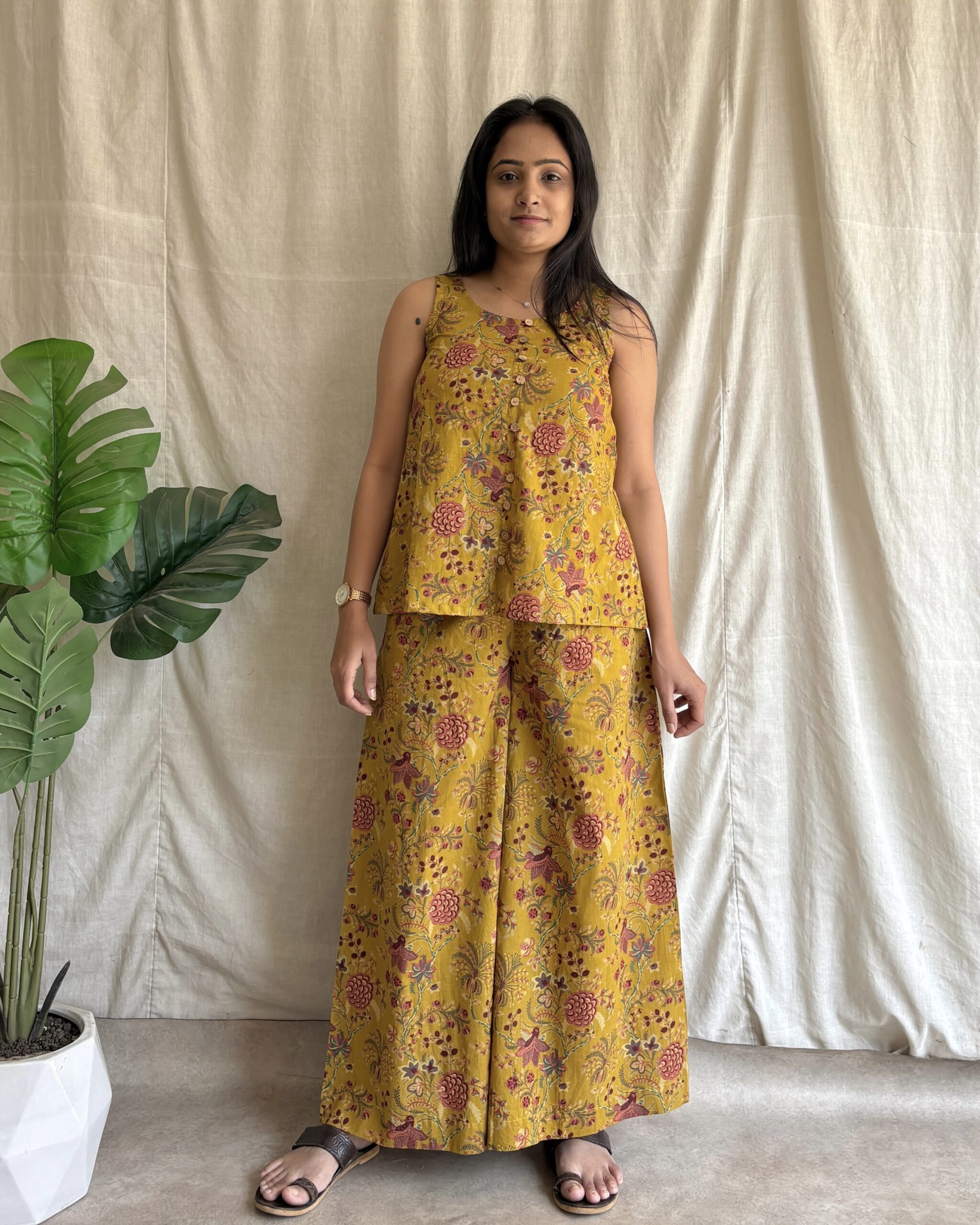 Mustard yellow floral print coord set