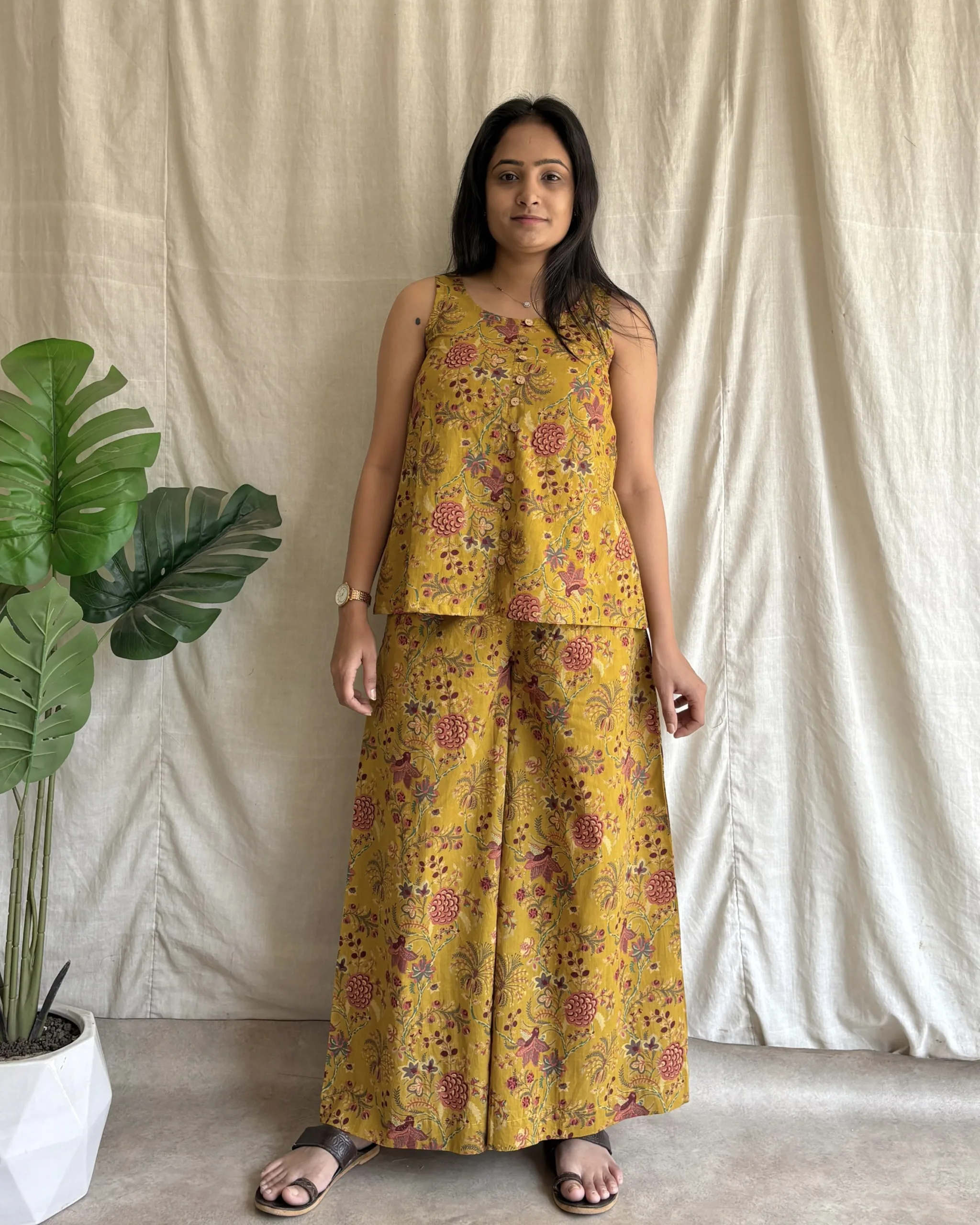 Mustard yellow floral print coord set