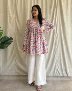 Handblock print peplum top and bottom set