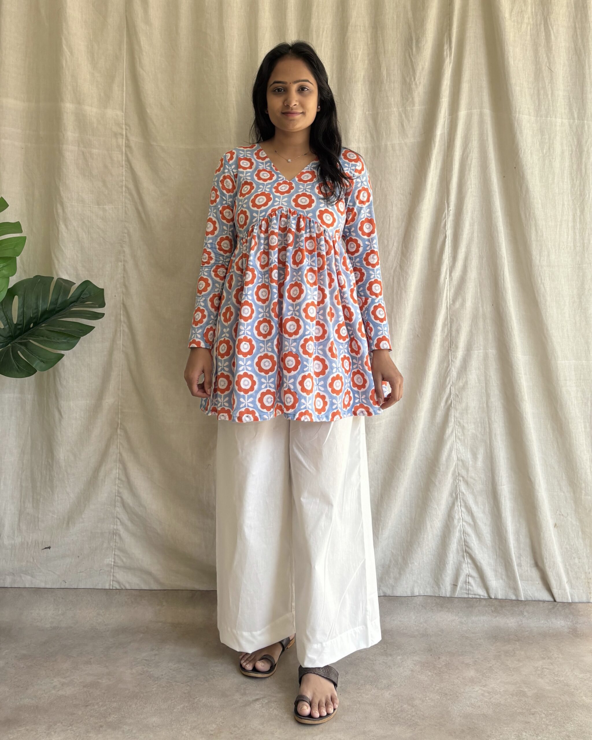 Handblock print peplum top and bottom set