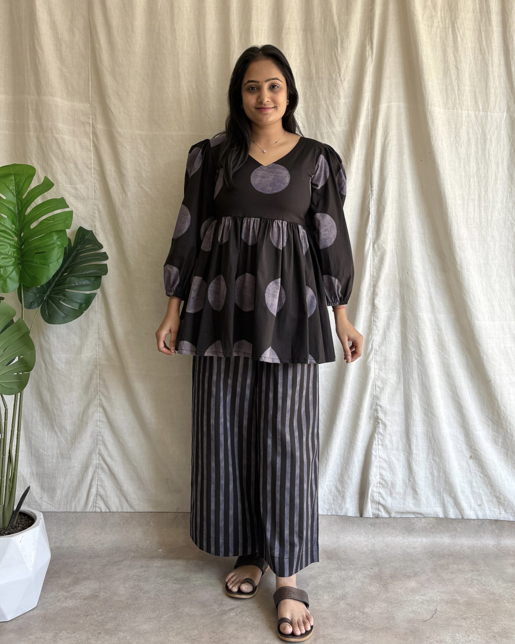 Black cotton peplum set