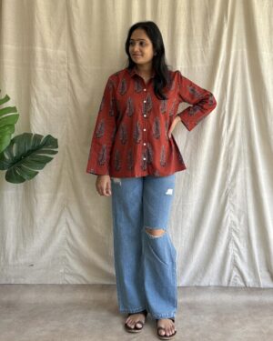 Maroon cotton printed shirt