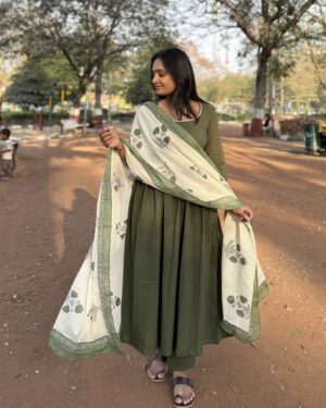 Green cotton suit with kota doria dupatta