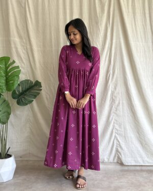 Purple bandhani print cotton maxi dress
