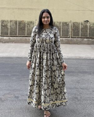Dark grey traditional print cotton maxi dress