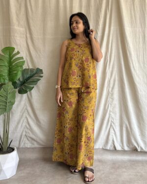 Mustard yellow floral print coord set