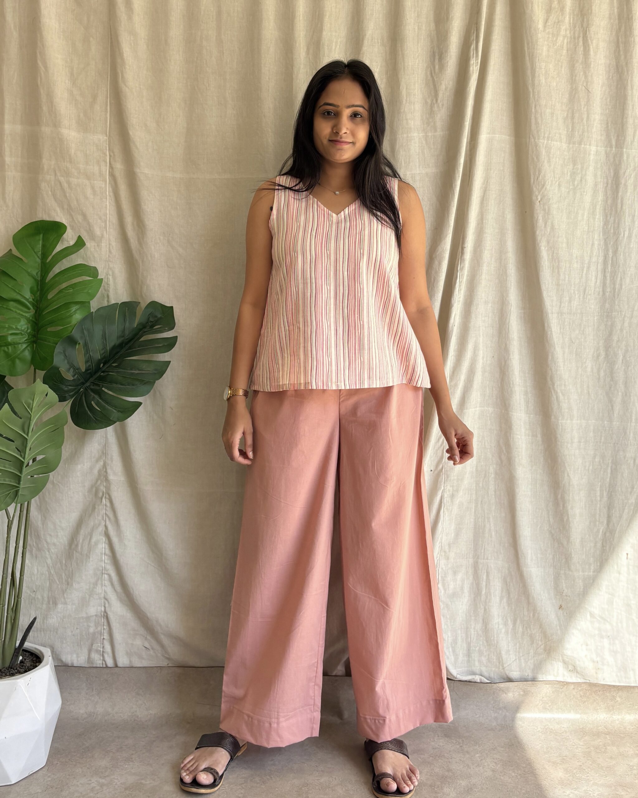 Stripe cotton top and bottom set