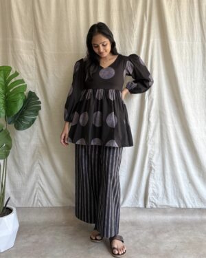 Black cotton peplum set