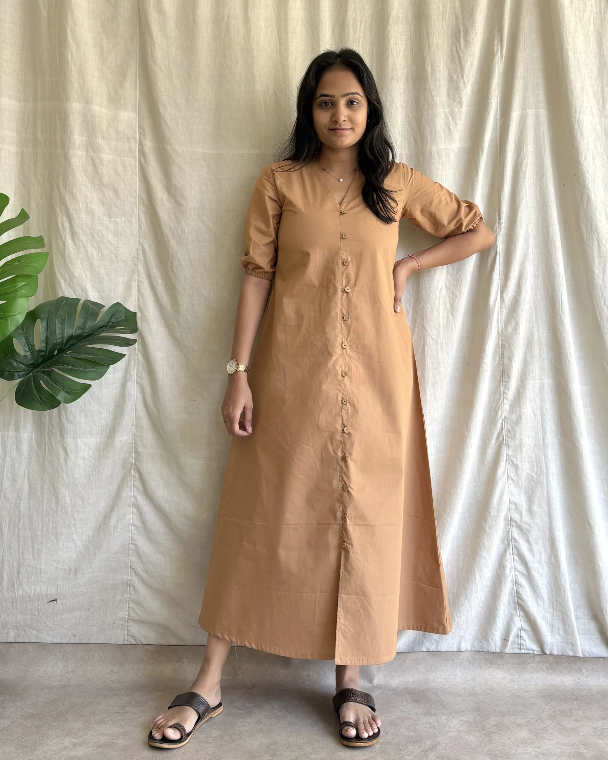 Dark beige cotton A line dress