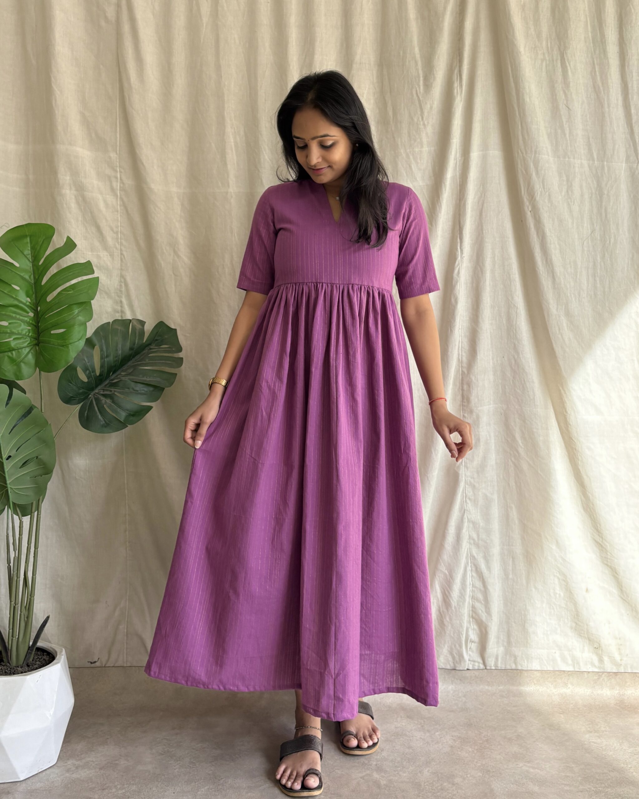 Purple pure Handloom cotton maxi dress