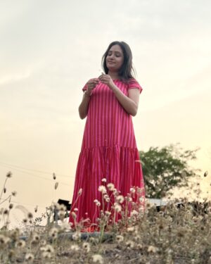 Pink stripe cotton maxi dress