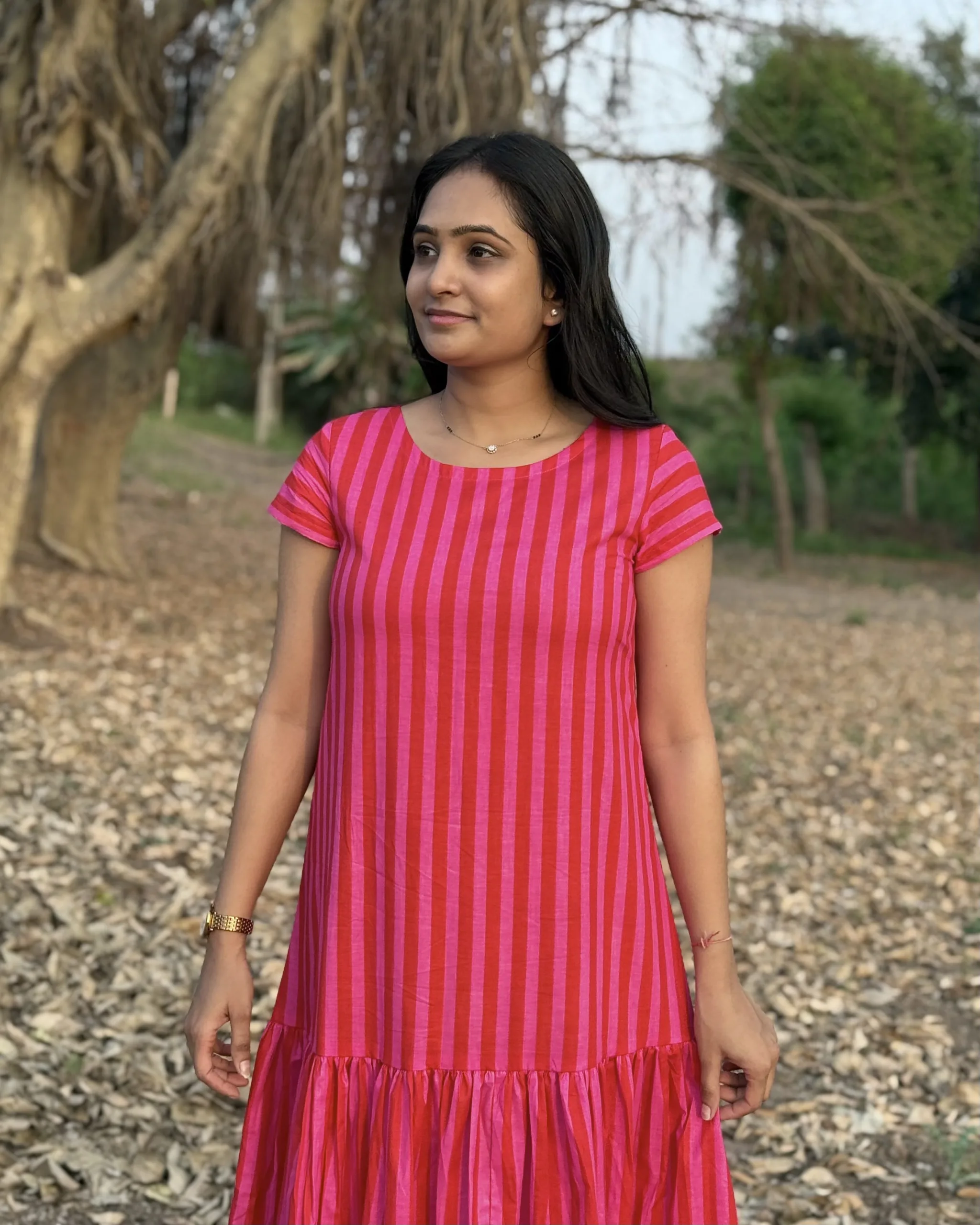 Pink stripe cotton maxi dress with lining - Image 4