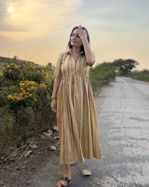 Mustard stripe cotton maxi dress