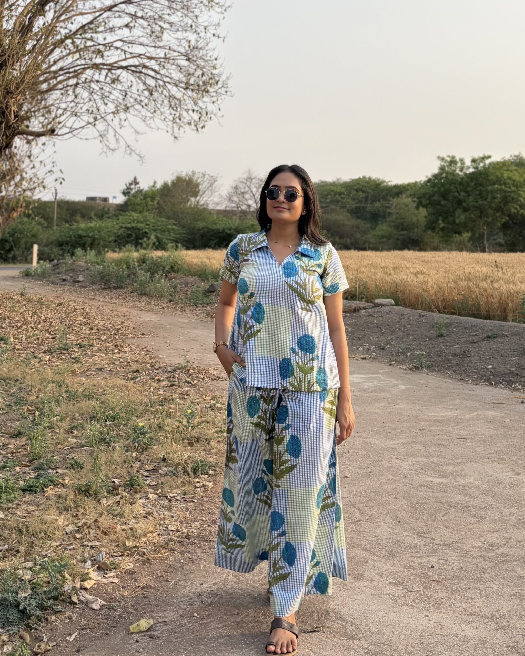 Cotton checked print coord set