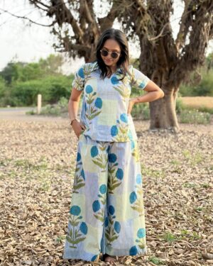 Cotton checked print coord set