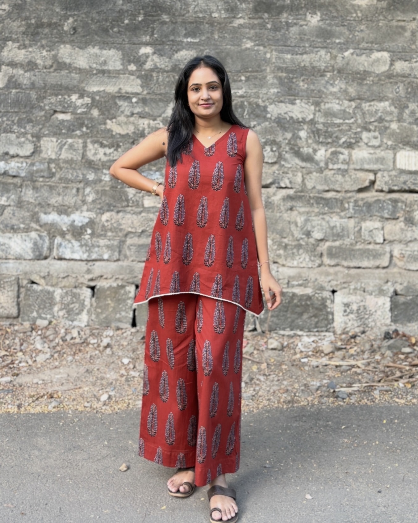 Rust red cotton coord set
