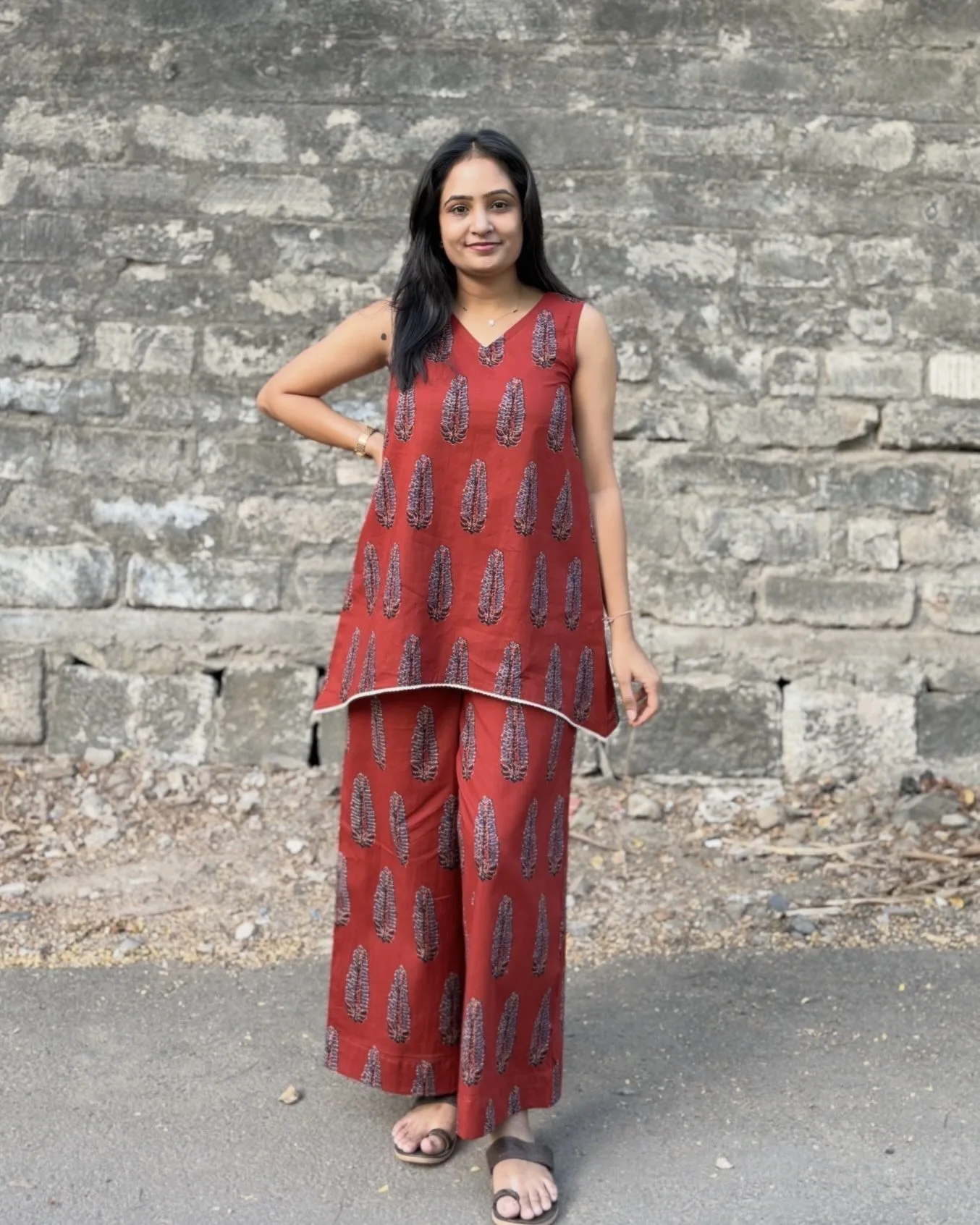 Rust red cotton coord set