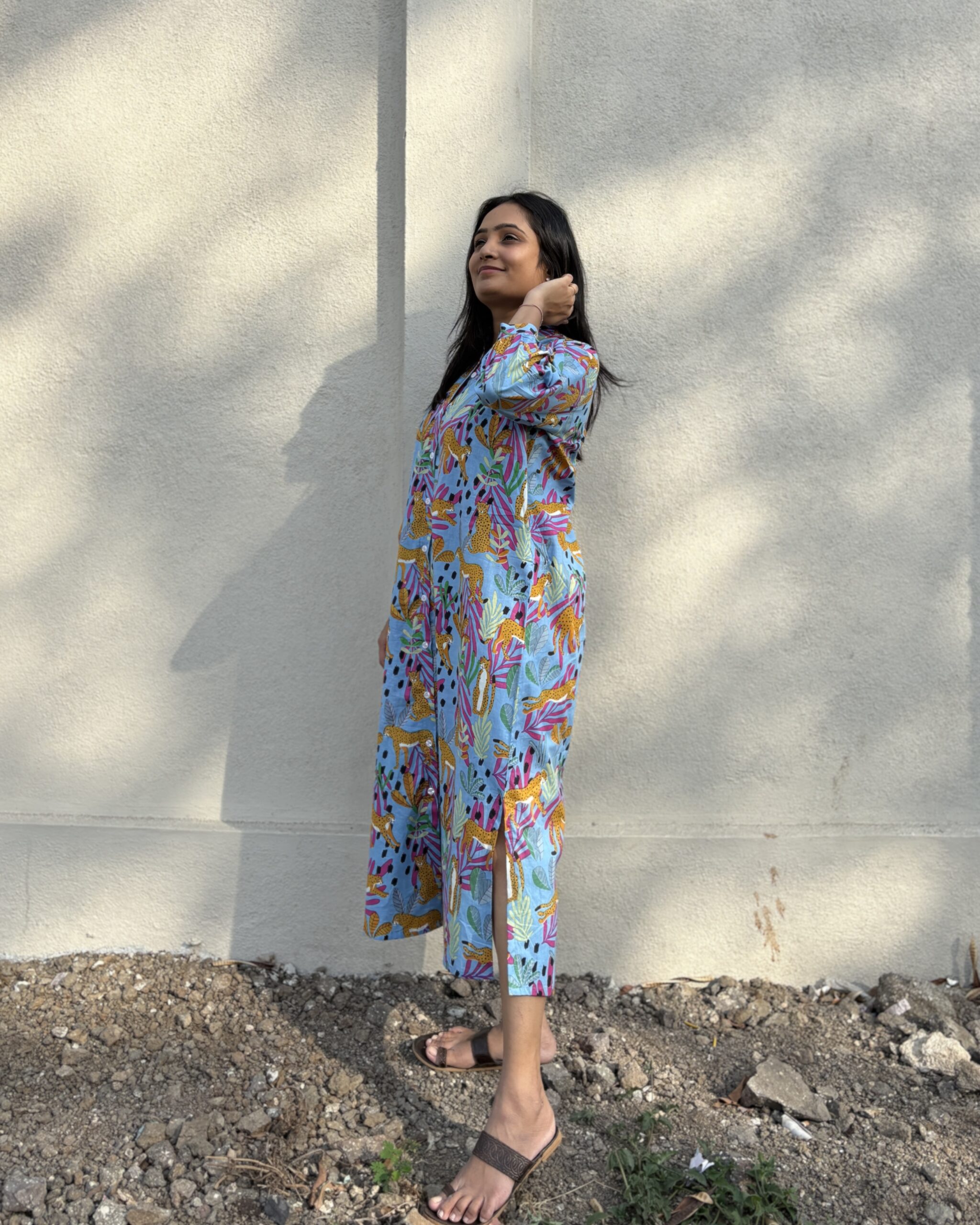 Safari themed cotton shirt dress