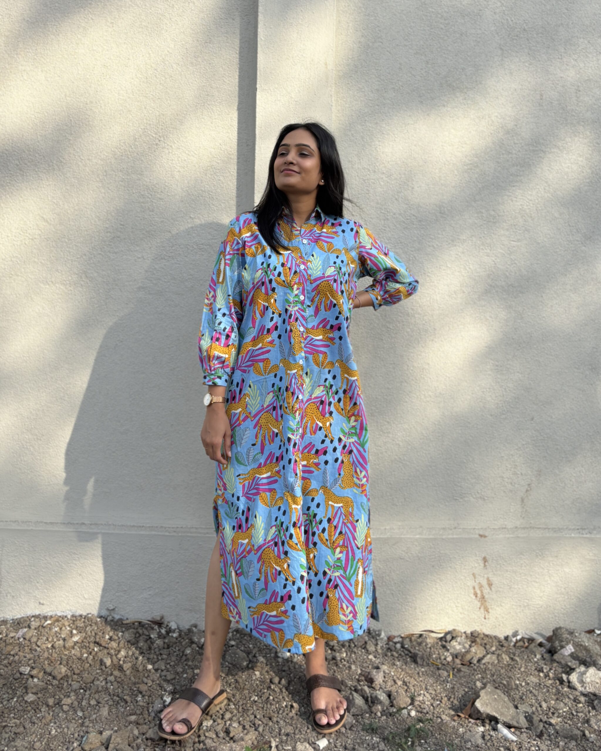 Safari themed cotton shirt dress