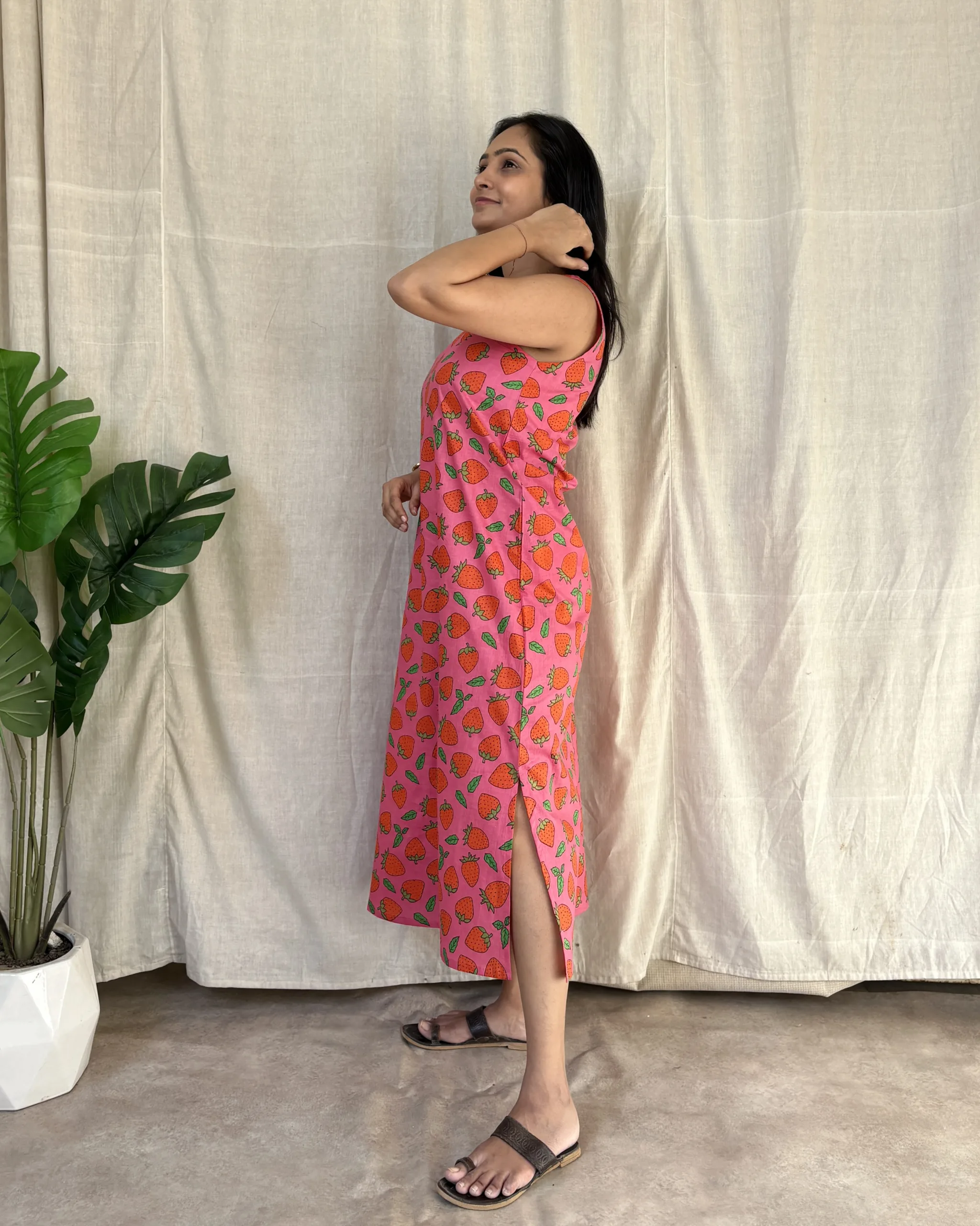 Strawberry print quirky cotton dress - Image 3