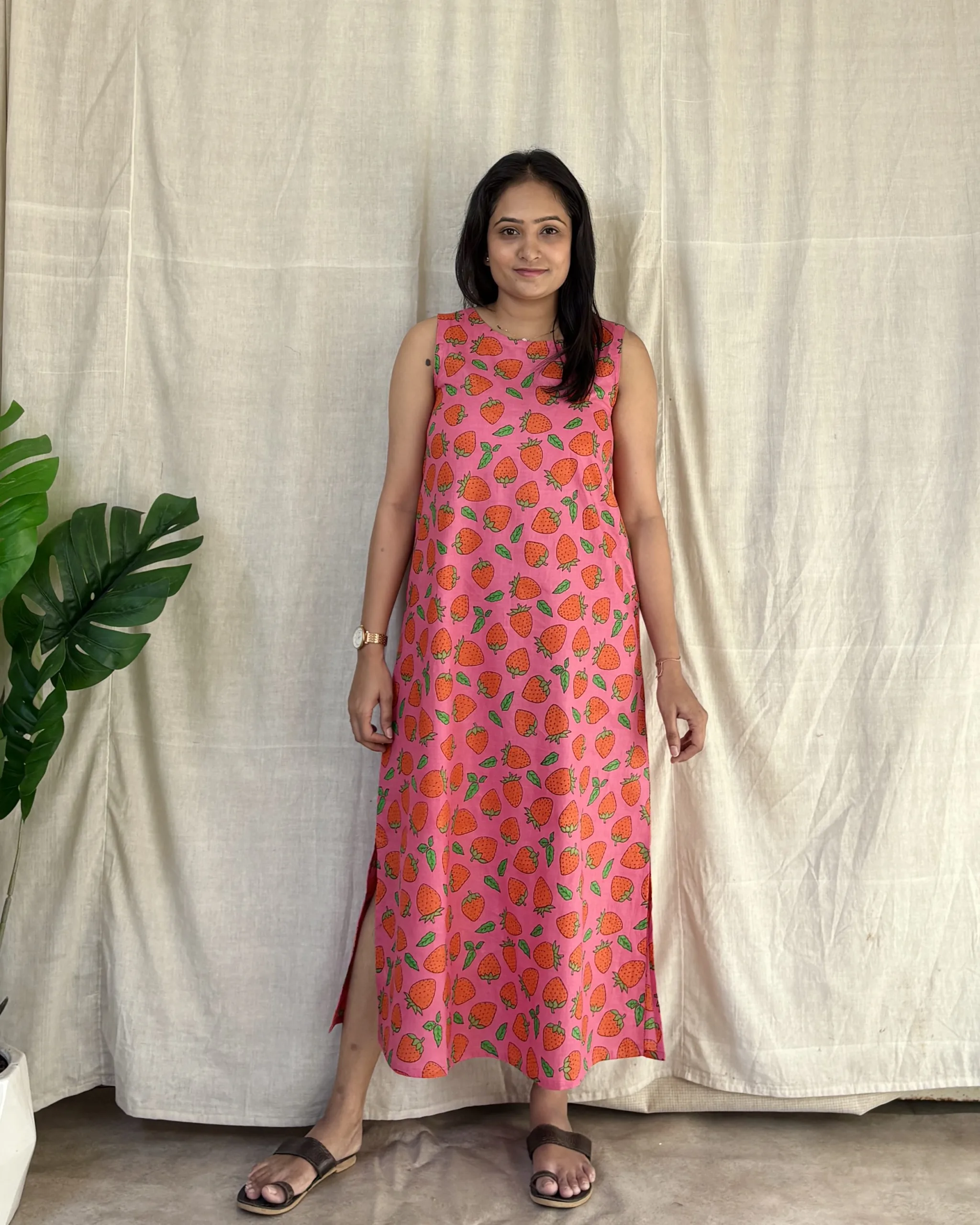 Strawberry print quirky cotton dress