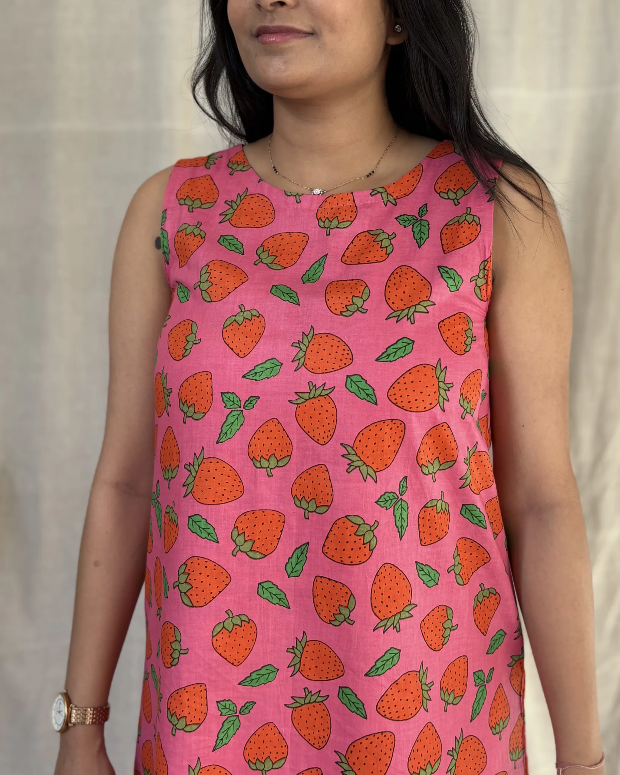 Strawberry print quirky cotton dress - Image 5