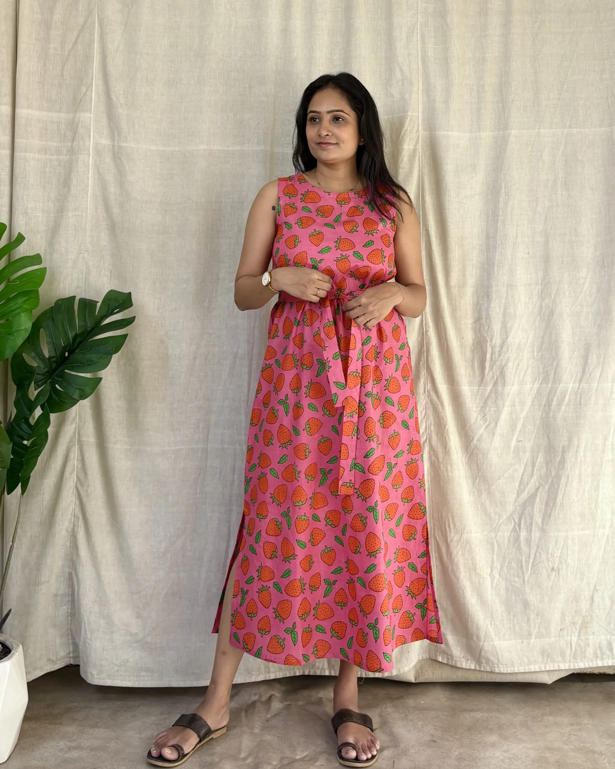 Strawberry print quirky cotton dress