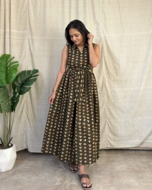Green cotton quirky maxi dress