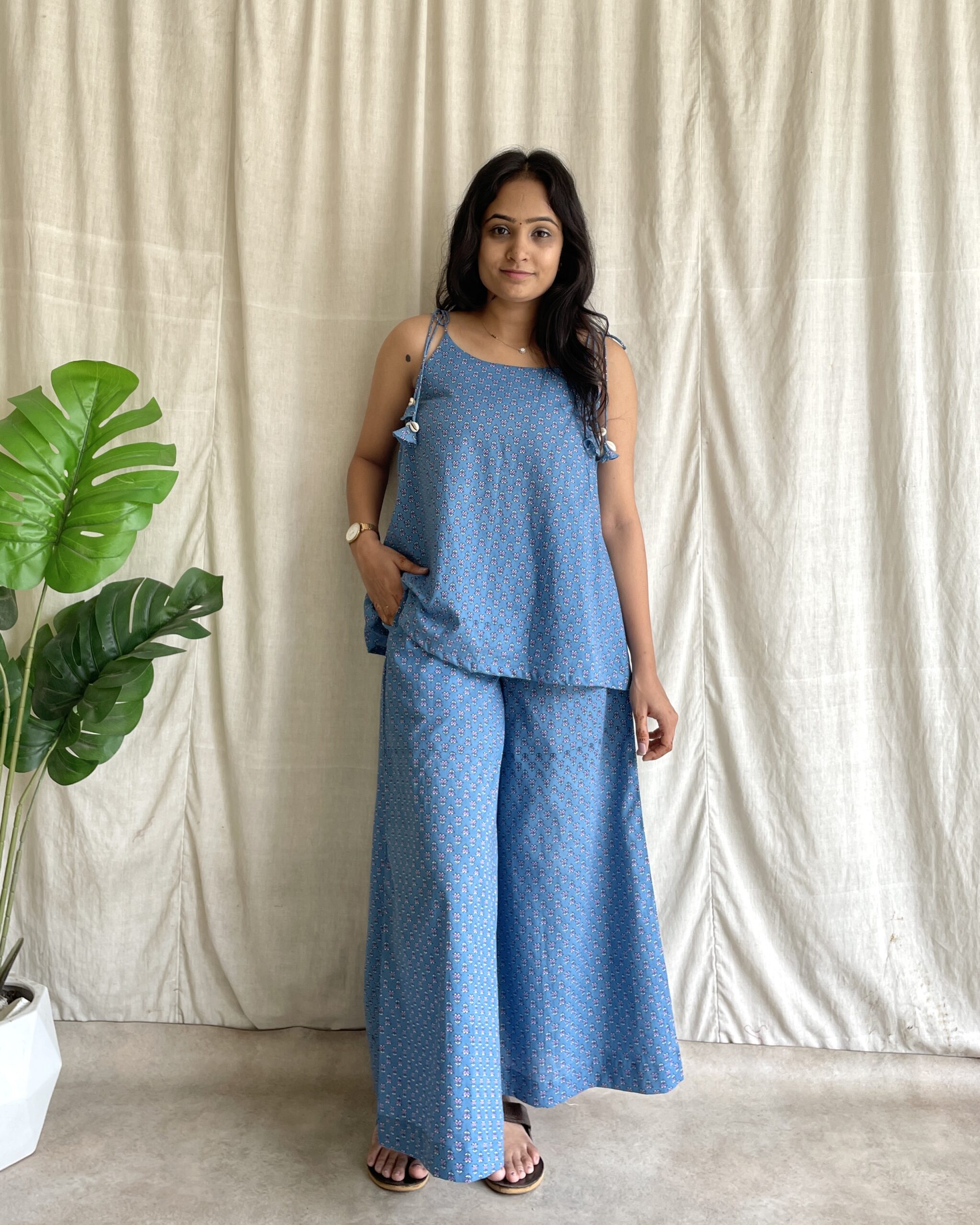 Sky cotton printed coord set