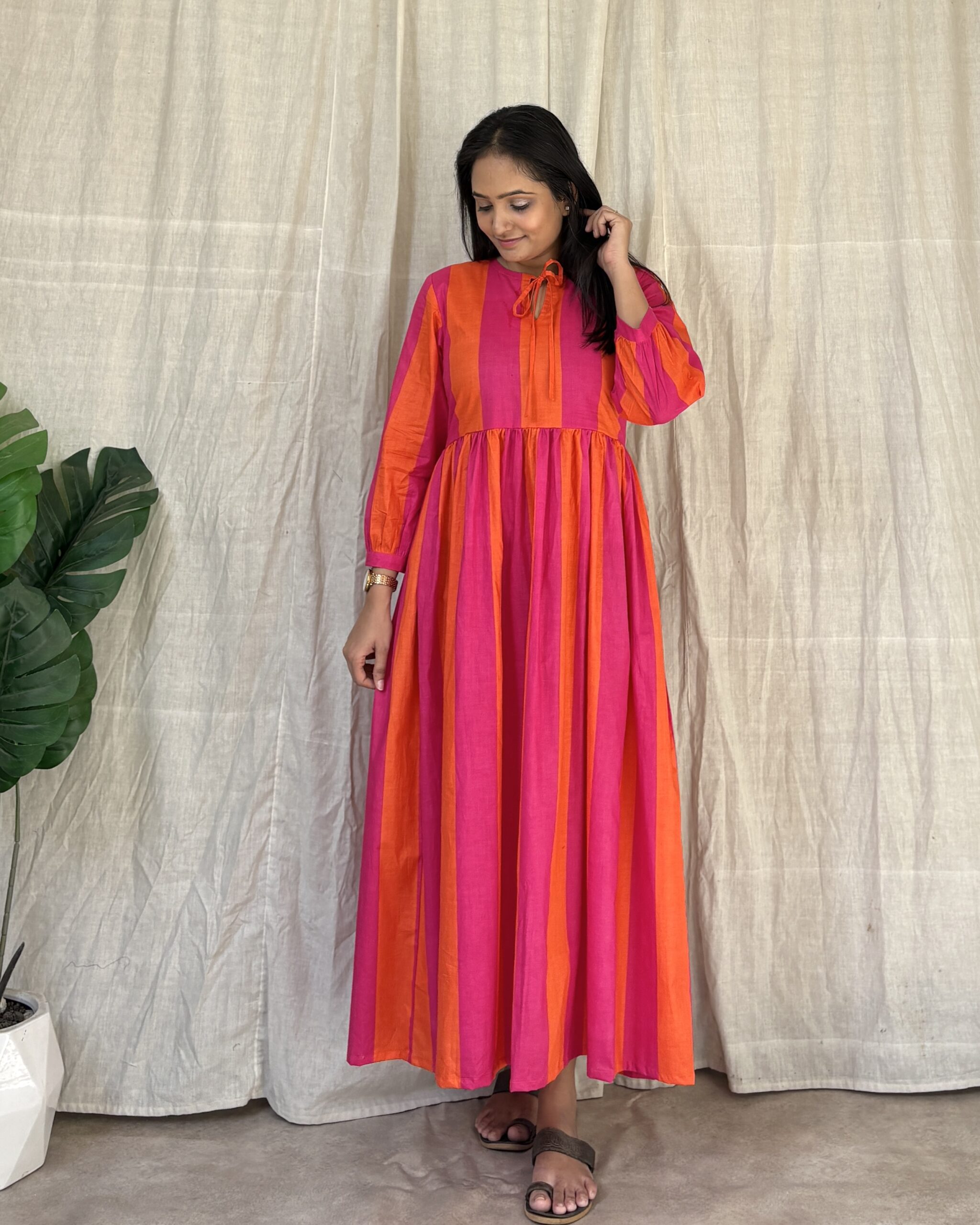 Orange and pink stripe cotton maxi dress