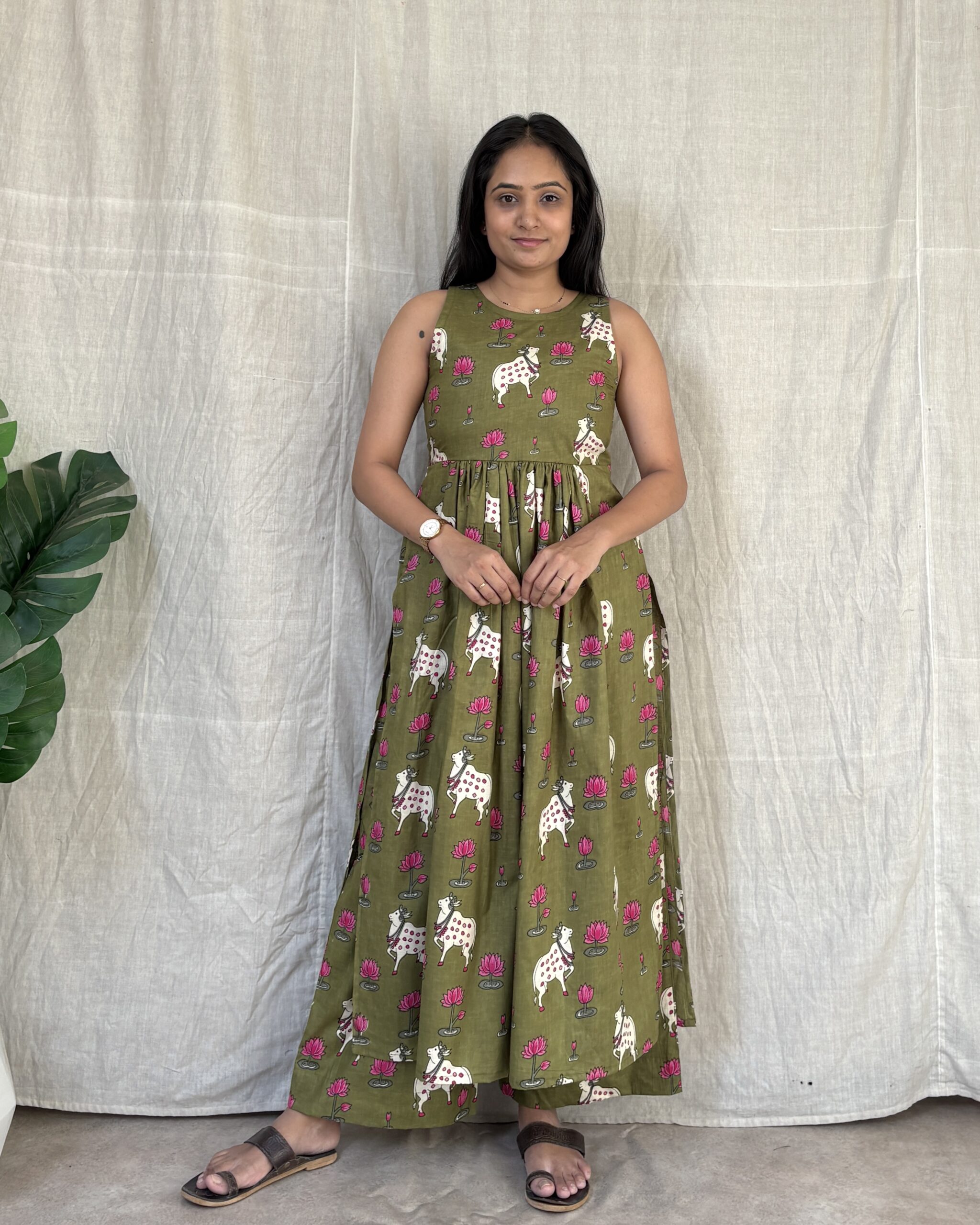 Green pichwai print cotton kurta set
