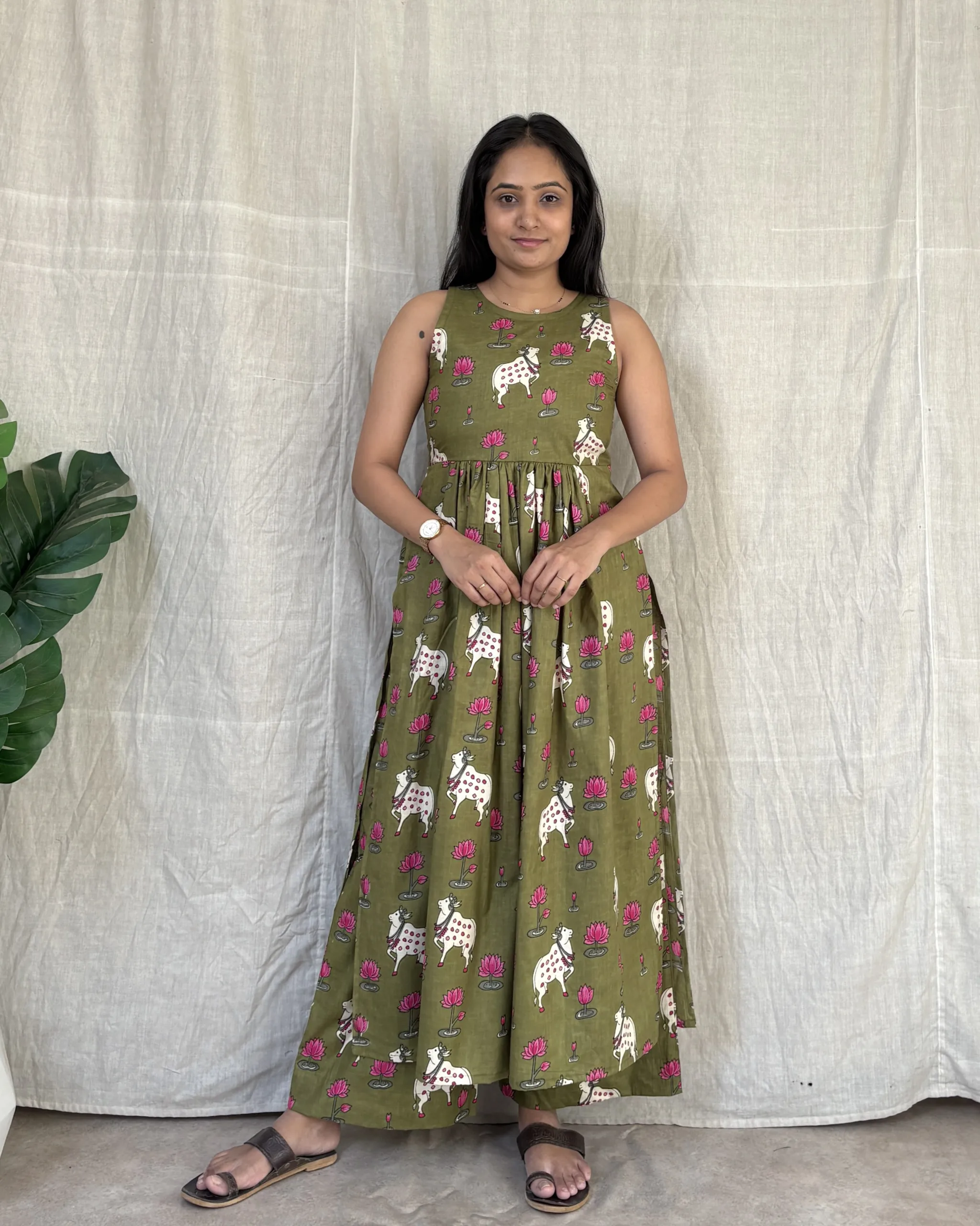 Green pichwai print cotton kurta set