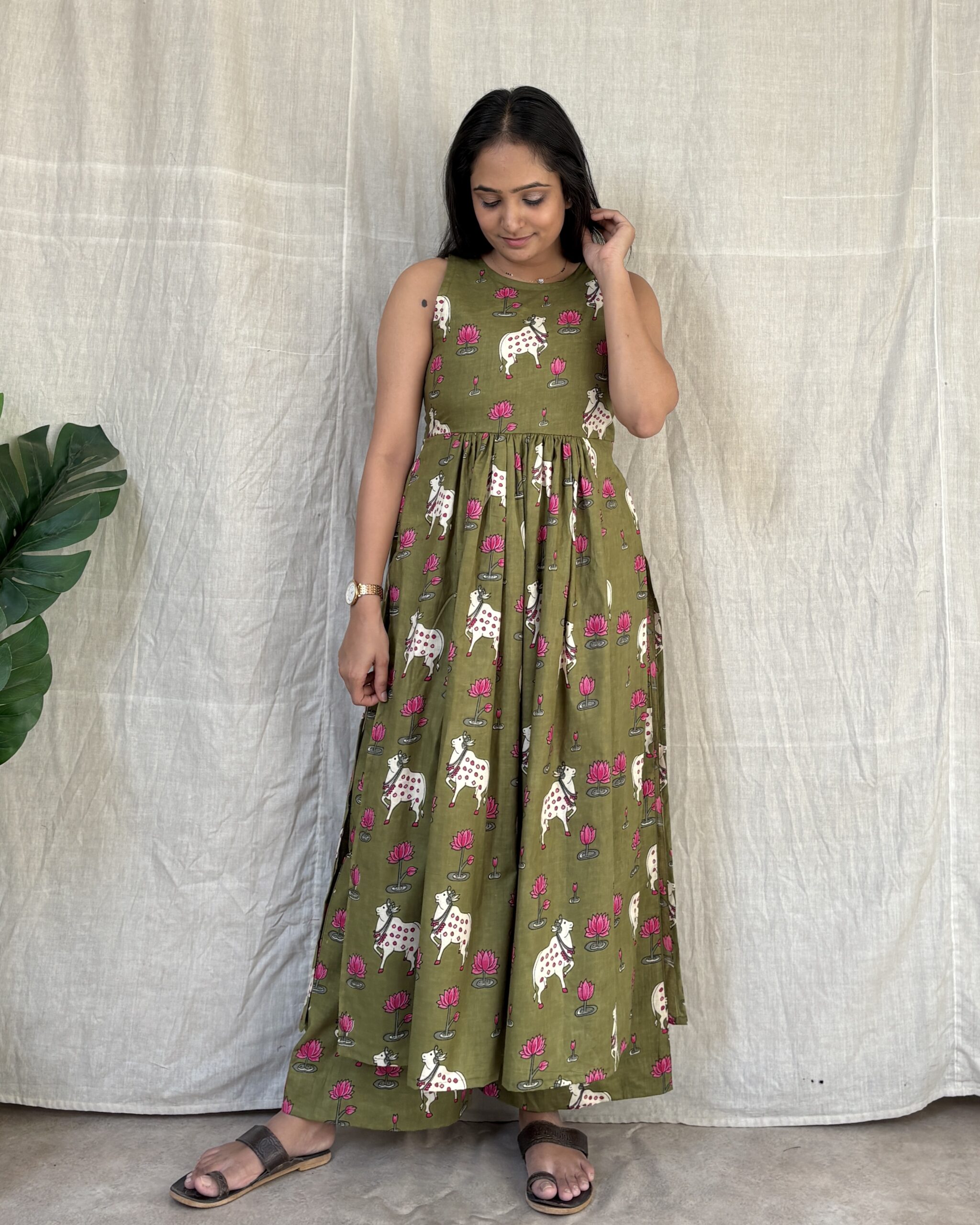 Green pichwai print cotton kurta set