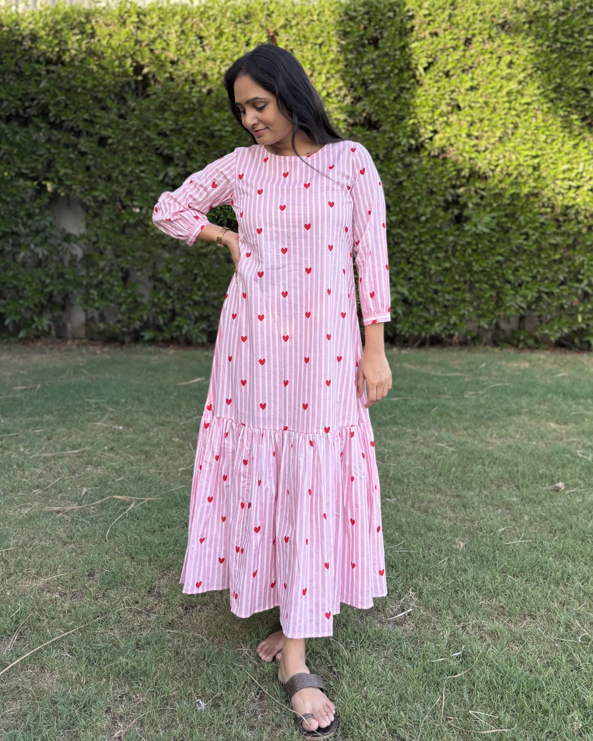 stripe and heart print cotton maxi dress - Image 3