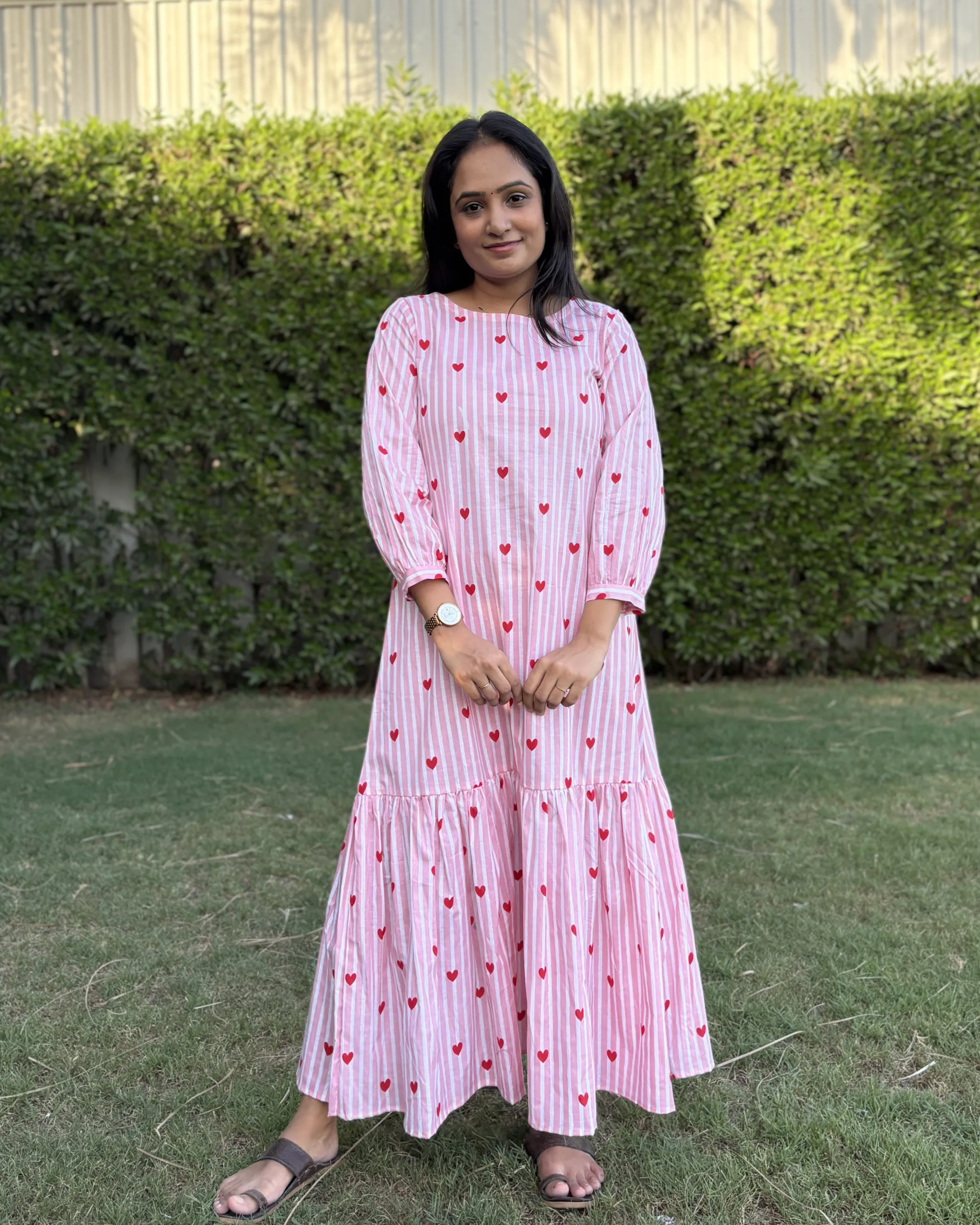 stripe and heart print cotton maxi dress - Image 4