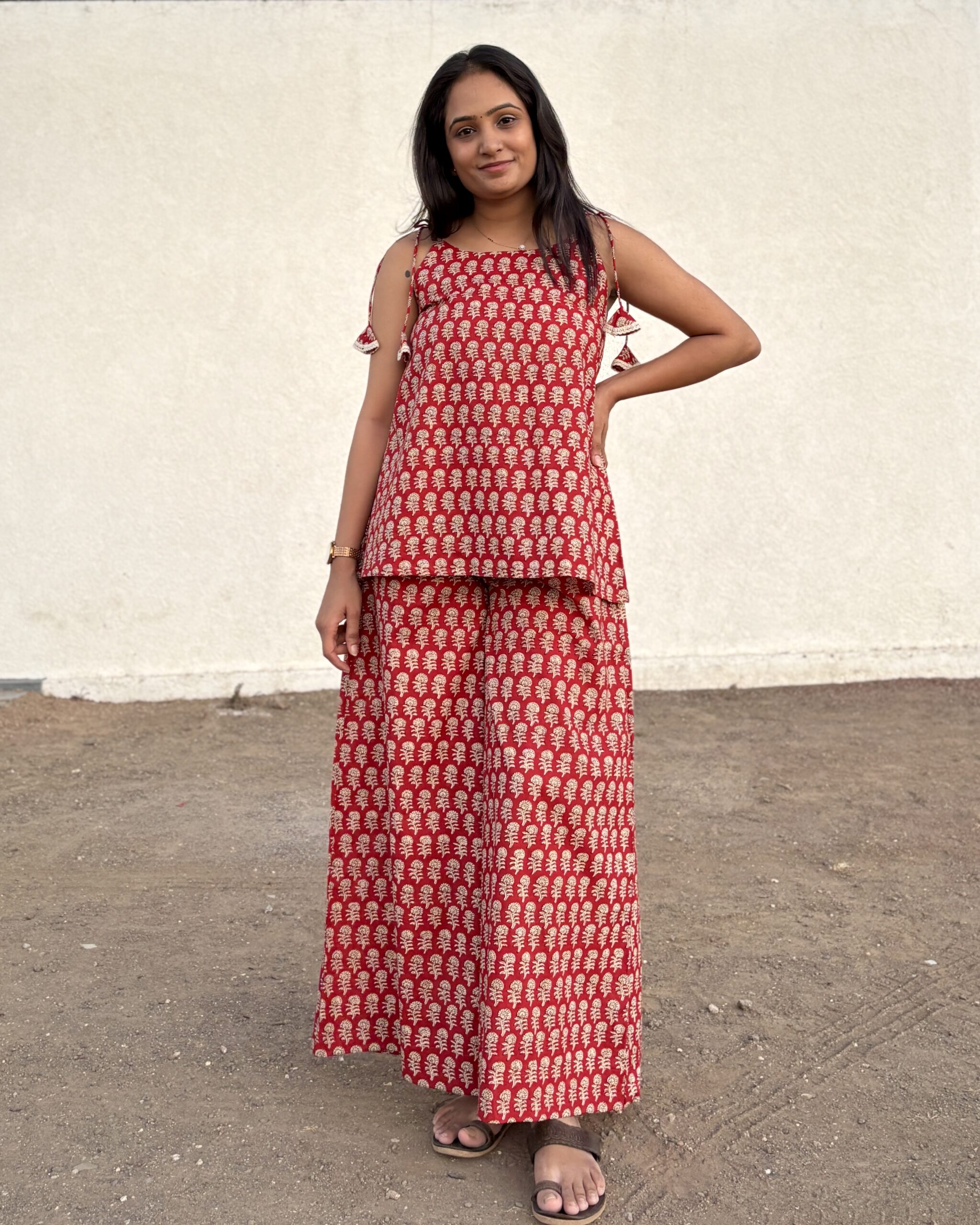 Rust red premium cotton printed coord set