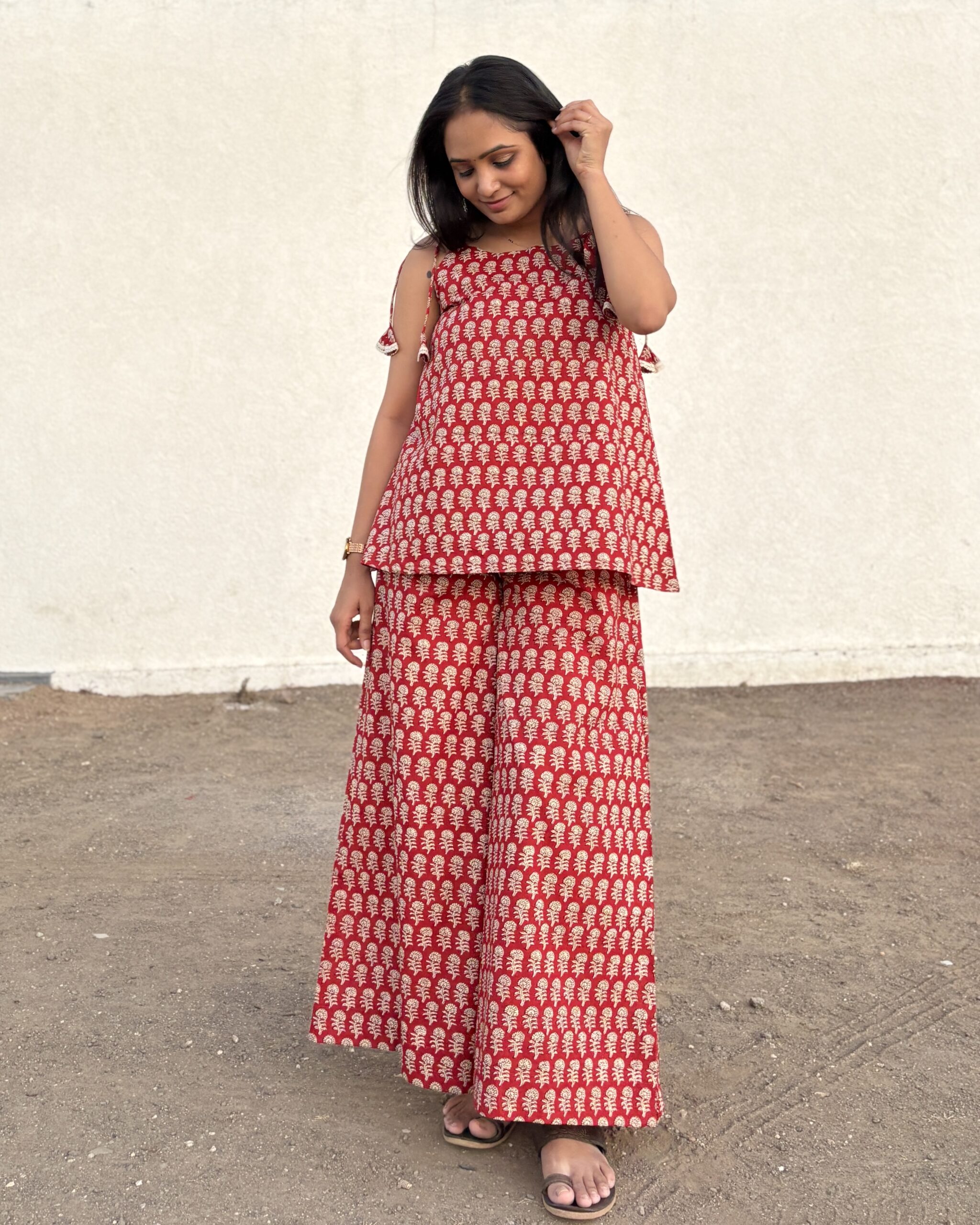 Rust red premium cotton printed coord set