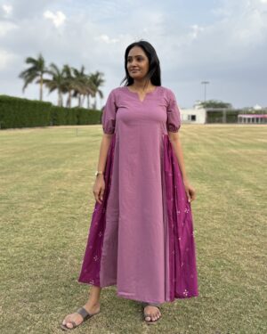 Mauve cotton a line maxi dress