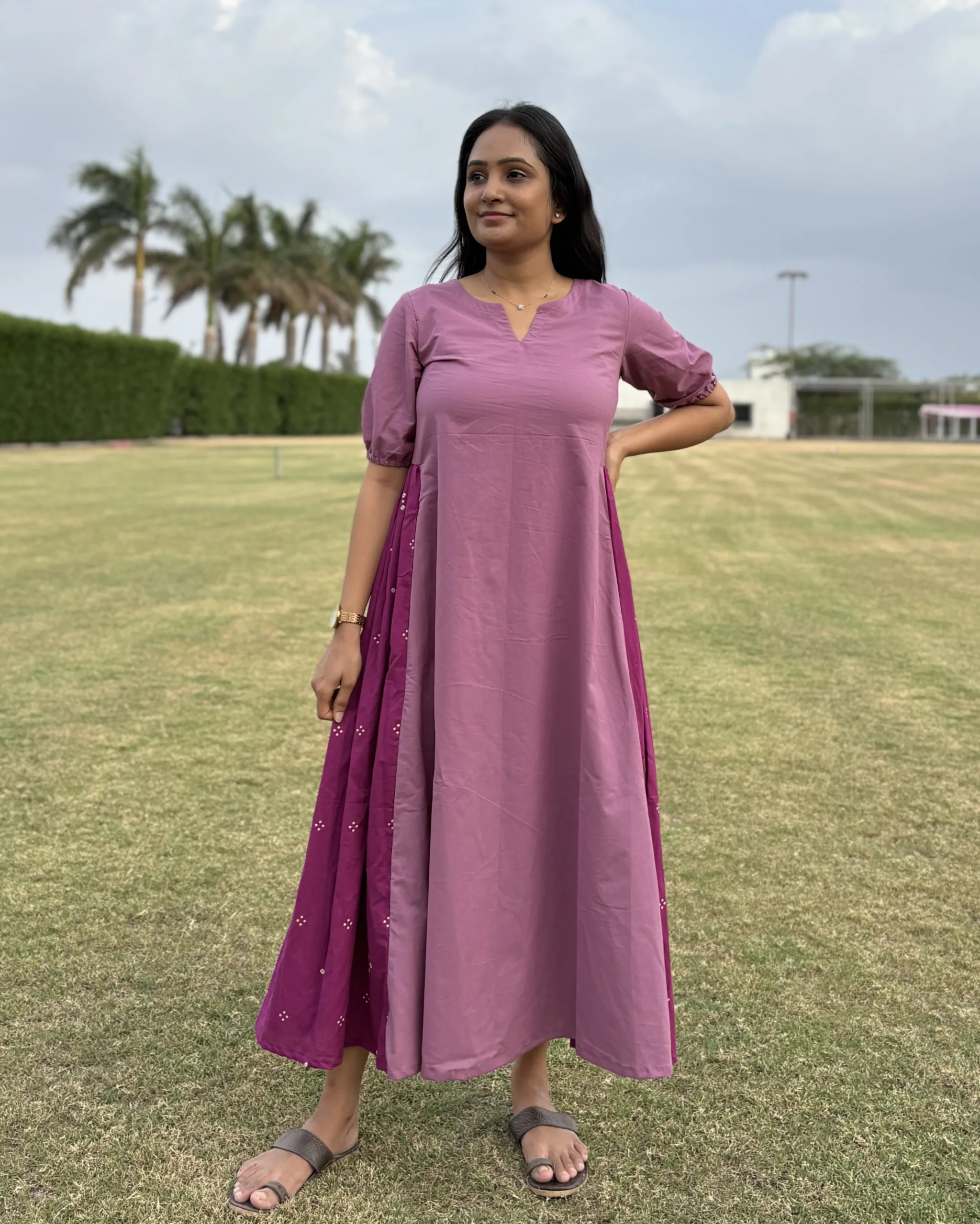 Mauve cotton a line maxi dress