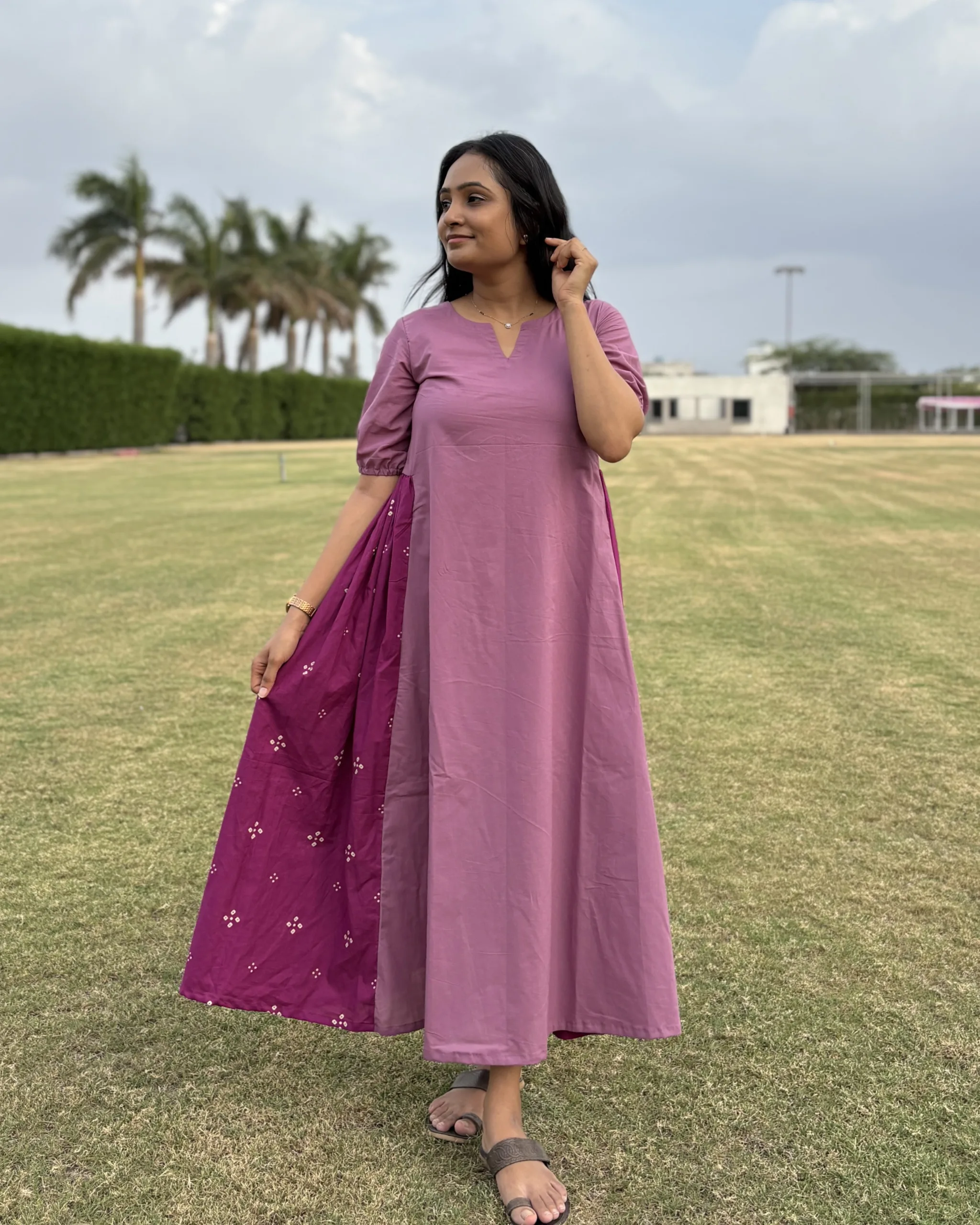 Mauve cotton a line maxi dress - Image 4