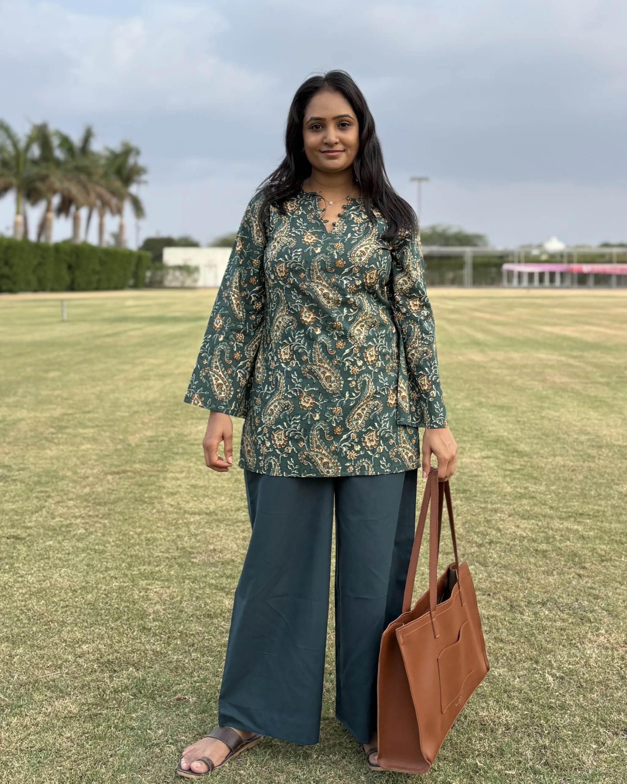 Teal blue cotton short kurta and palazo set