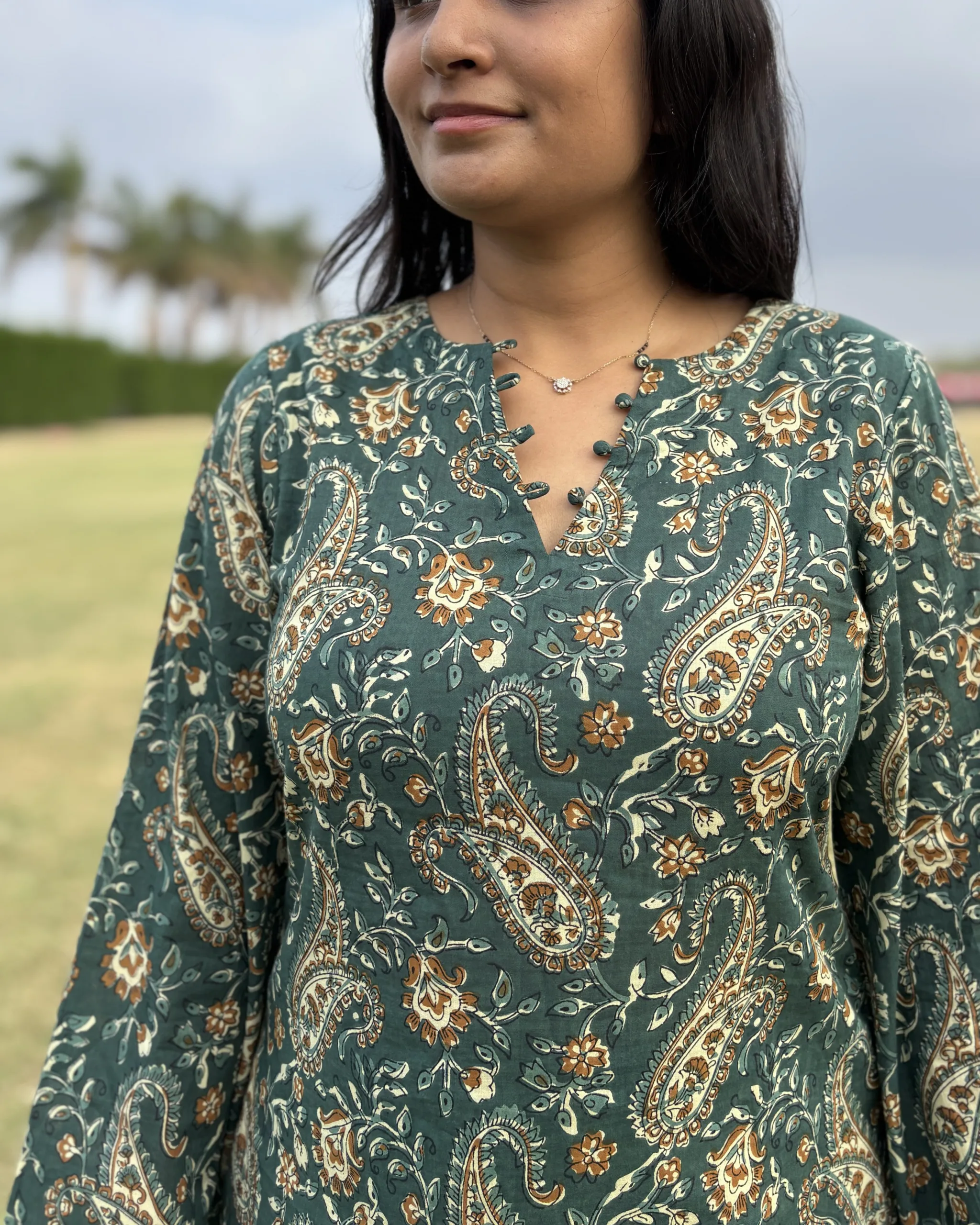 Teal blue cotton short kurta and palazo set - Image 6