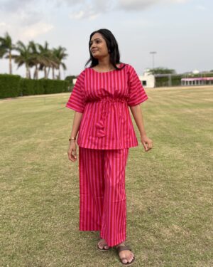 Pink and orange stripe cotton coord set
