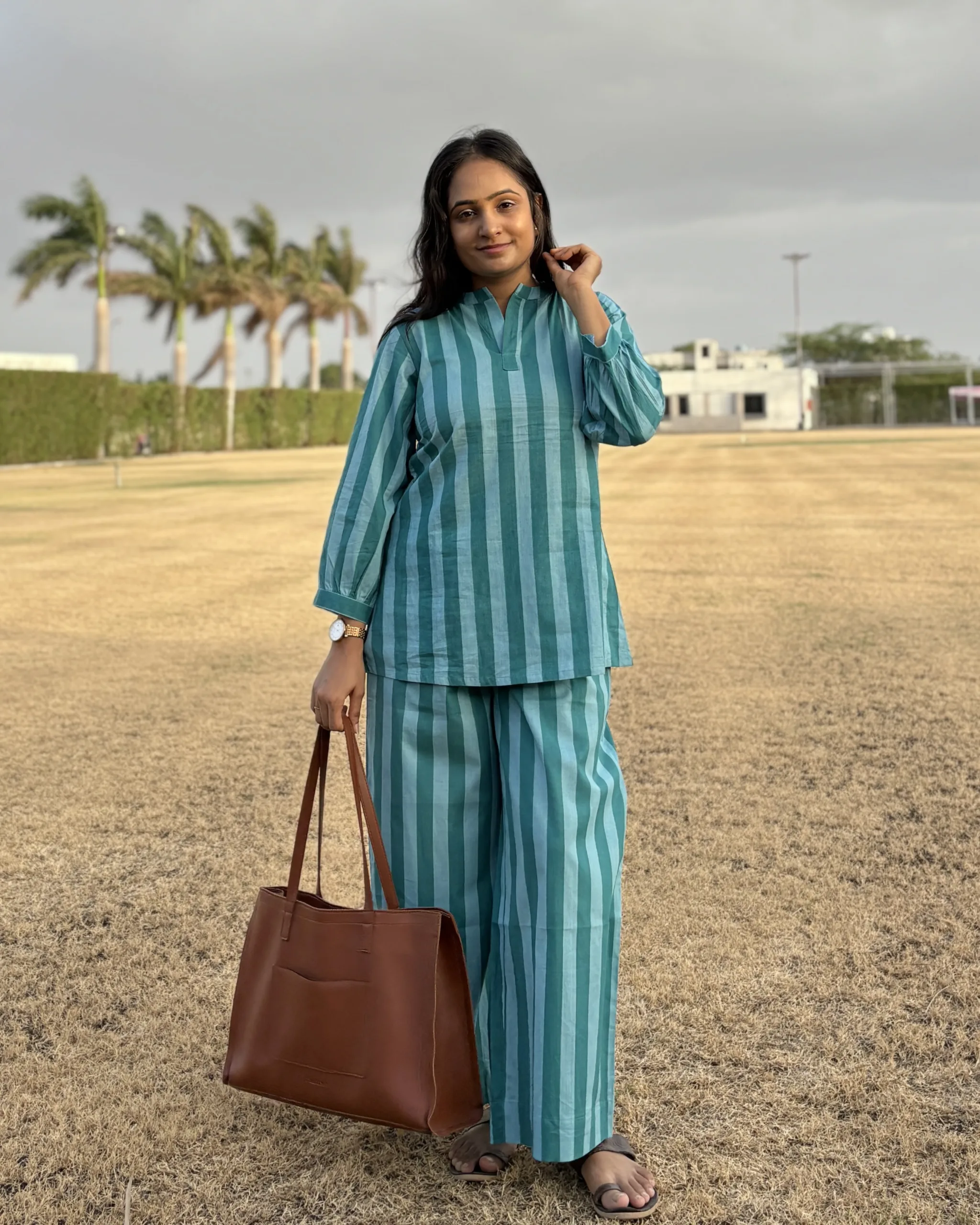 Green stripe cotton coord set